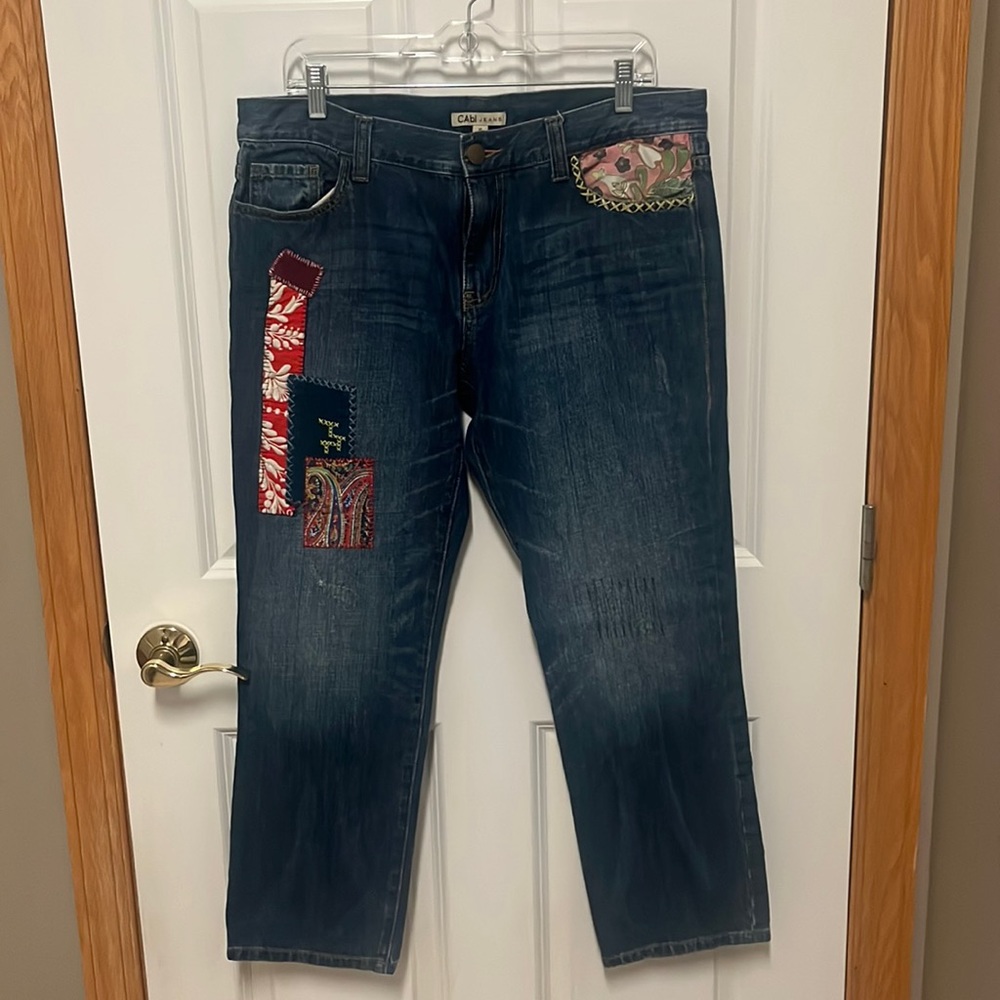 CAbi Jeans Floral Patch Embroidered Y2K Style Flare Leg Jeans Size 8